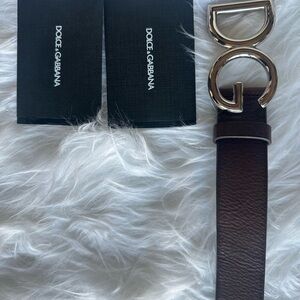 Brand New Authentic Dolce & Gabbana Brown Leather Belt with Gold Buckle